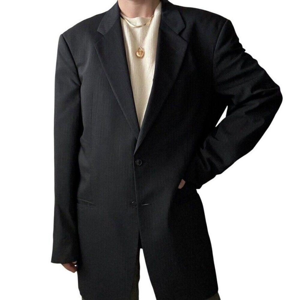 Armani Collezioni Saks Fifth Avenue Navy Blue Wool Pin Stripe Blazer Sport Coat